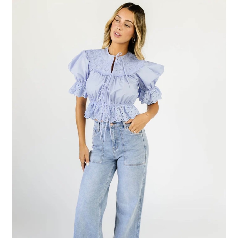 zoco blue puff sleeve tie top🩵